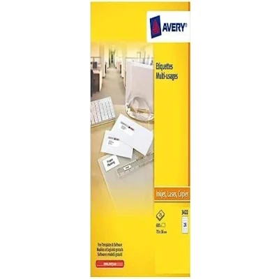 Abbildung von Avery 3422100 Weiß Multi Etiketten für Laser Tintenstrahldrucker und Kopierer 70 x 35 mm Box 2.400