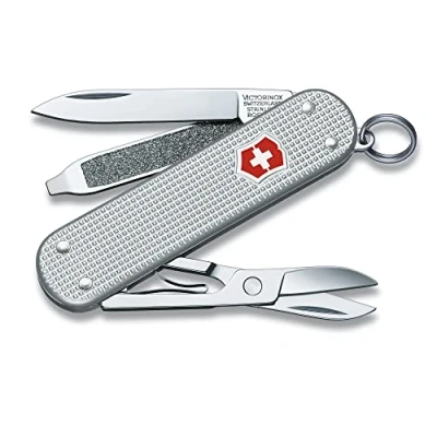 Abbildung von Victorinox Schweizer Taschenmesser, Klein, Classic SD Alox, Multitool, Swiss Army Knife, 5 Funktionen, Klinge, Nagelfeile, Silber