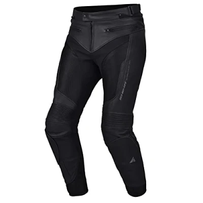 Abbildung von SHIMA PISTON Herren Motorradkombi Leder urbane Jacke und Hose mit Netzeinsätzen, CE Protektoren an Schultern, Rücken, Ellbogen, Schulterschiebern (Motorradhose, Schwarz, 56)