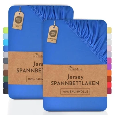 Abbildung von Spannbettlaken Jersey Spannbettlaken, NatureMark, 100% Baumwolle, Gummizug: rundum, (2 Stück), Kinder Spannbetttuch, für Baby /Kinderbett, 70x140 cm, Royal blau
