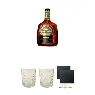 Abbildung von Flor de Cana Centenario Gold 18 Jahre Nicaragua 0,7 Liter + Rum Glas 1 Stück Schiefer Glasuntersetzer eckig ca. 9,5 cm Ø 2