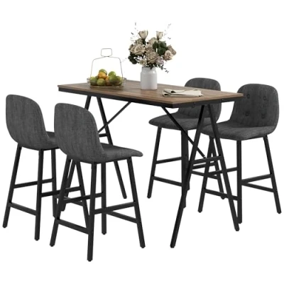 Abbildung von HOMCOM Bartisch mit Barhocker Set, 5 teilige Essgruppe, Küchentisch, Bistrotisch 4 Stühlen, Set für Küche, Wohnzimmer, Stahl, Dunkelgrau, 120 x 60 91 cm