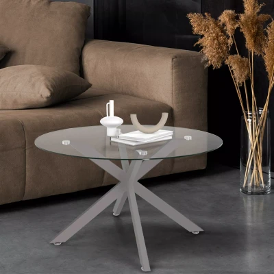 Abbildung von IDMarket Couchtisch Alix, rund, 70 cm, Glasplatte, Stahlfuß, Chrom Effekt