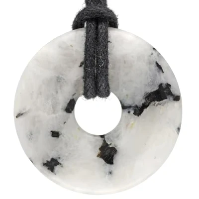 Abbildung von Lebensquelle Plus Regenbogen Mondstein Donut Ø 30 mm + Baumwollband Edelstein Anhänger Echte Heilsteinkette inkl. Band