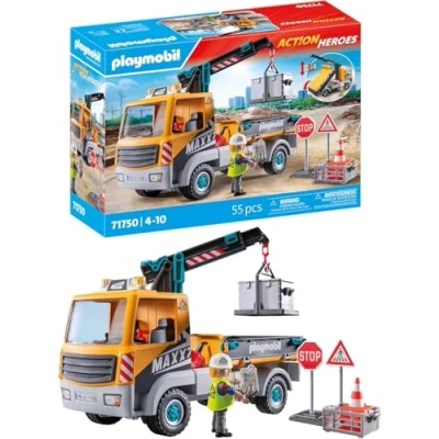Abbildung von Playmobil® Baustellen LKW mit Kran (71750), Playmobil Action Heroes Konstruktions Spielset, (55 St)