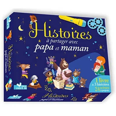Abbildung von Histoires à partager avec papa et maman Coffret lampe: 1 livre de 3 histoires, lampe poche 24 scènes projeter