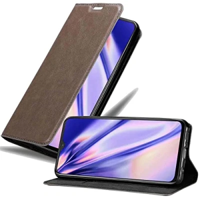 Abbildung von Cadorabo Hülle kompatibel mit OnePlus 7 aus Premium Kunst Leder Flip Klappbare Stoßfeste Magnetische [Standfunktion] [Kartenfächern] Cover für Tasche in Braun