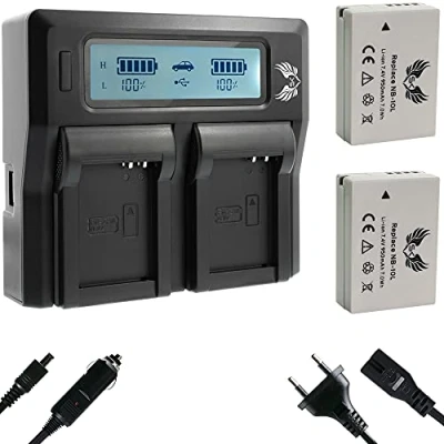 Abbildung von 2X SK Akku Ersatz für Canon NB 10L // 950mAh + LCD Dual Charger PowerShot G1X G3X / G15 G16 SX40 HS SX50 SX60