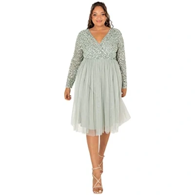 Abbildung von Maya Deluxe Women&#039;s Faux Warp Front Embellished Midi Bridesmaid Dress, Green Lily, 42 EU