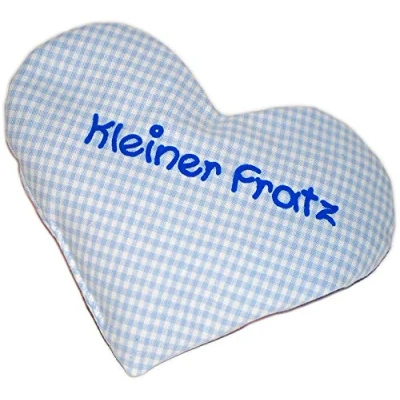 Abbildung von Herzkissen mit Spruch für Babys Wärmekissen Rapssamen Rapskissen Körnerkissen Personalisiertes Kissen zum wärmen, Größe: ca.15x17cm (Hellblau Kleiner Fratz)