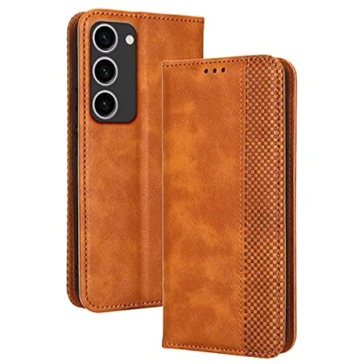 Abbildung von Topme Handyhülle hülle fur Samsung Galaxy S23 5G 6.1&quot; Inches Case Schutzhülle, aus Leder mit Stilvollem, Strukturiertem Kartenschlitz.Braun