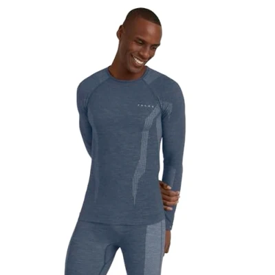 Abbildung von FALKE Herren Baselayer Shirt Wool Tech. Funktionsmaterial Wolle Schnelltrocknend Warm 1 Stück, Blau (Capitain 6751), S