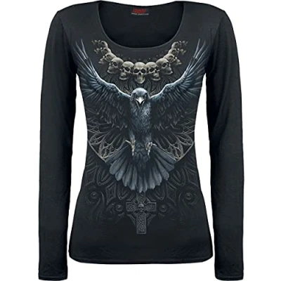 Abbildung von Spiral Raven Skull Frauen Langarmshirt schwarz S