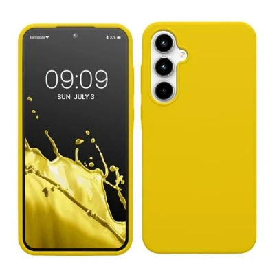 Abbildung von kwmobile Hülle kompatibel mit Samsung Galaxy A35 Silikon Handy Case Handyhülle weiche Oberfläche kabelloses Laden Strahlend Gelb
