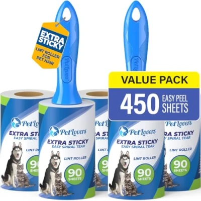 Abbildung von PetLovers Extra klebrige Fusselrolle Mega Value Set 450 Blatt für die Tierhaarentfernung Hunde und Katzenfusselentfernung 5 Stück