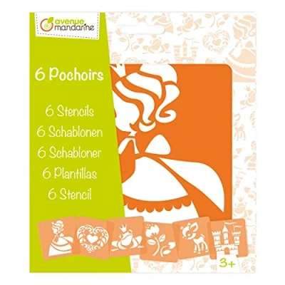 Abbildung von Avenue Mandarine 42836O Set (mit 6 Schablonen, 15 x cm, geeignet für Kinder ab 3 Jahre, Filz und Farbstifte, Farben oder Farbbomben, Prinzessin) 6er Pack