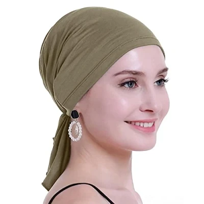 Abbildung von osvyo Bambus Chemo Kopftuch für Frauen mit Haarausfall Krebspatienten Kopfbedeckung Turban in Versiegelter Verpackung Khaki