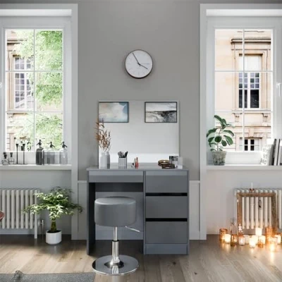 Abbildung von Vicco Schminktisch Sherry, Grau Hochglanz, 90 cm mit Hocker
