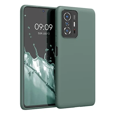Abbildung von kwmobile Hülle kompatibel mit Xiaomi 11T / Pro weiches TPU Silikon Case Cover geeignet für kabelloses Laden Blaugrün