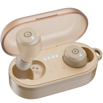 Abbildung von TOZO T10 Mini Bluetooth Kopfhörer 5,3 Kabellos mit App, 55 Std Akkulaufzeit, IPX8 Wasserdicht In Ear Ohrhörer, ENC Noise Cancelling Tiefer Bass für Sport Khaki