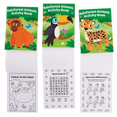 Abbildung von Baker Ross FX554 Regenwaldtier Aktivitätsbücher 12er Packung, unterhaltsame für Kinder
