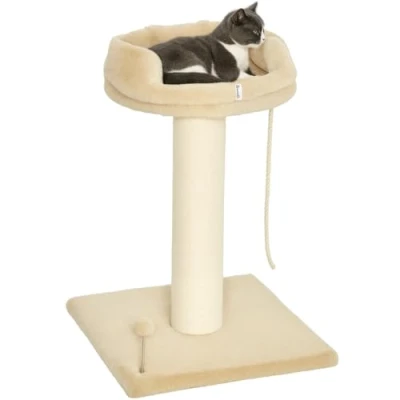Abbildung von PawHut Kratzbaum 85 cm Katzenbaum klein, Katzenkratzbaum mit Liegefläche, Spielball, für Katzen unter 6 kg, Sisal, Beige