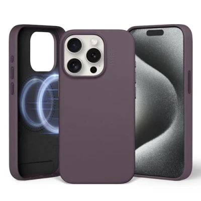 Abbildung von MOFT Magnetische Hülle für iPhone 15 Pro Kompatibel mit MagSafe, MOVAS Vegane Lederhülle, Weiches Berührungsgefühl, Farbbeständigkeit, Kratz &amp; Schmutzabweisend, Leicht zu Reinigen, BlackBerry