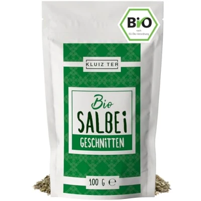 Abbildung von Bio Salbeitee lose 100 Gramm I Premium Salbei getrocknet und geschnitten Sage TEA by KLUIZ