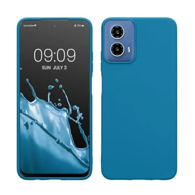 Abbildung von kwmobile Hülle kompatibel mit Motorola Moto G34 5G weiches TPU Silikon Case Cover geeignet für kabelloses Laden Karibikblau