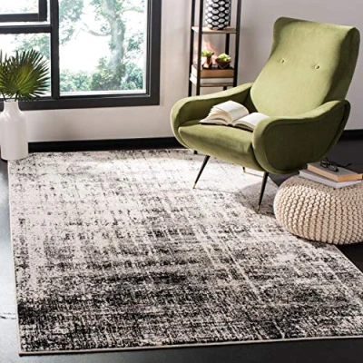 Abbildung von SAFAVIEH Modern Teppich für Wohnzimmer, Esszimmer, Schlafzimmer Adirondack Collection, Kurzer Flor, Silber und Schwarz, 122 X 183 cm