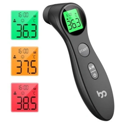 Abbildung von Femometer Stirnthermometer für baby Kinder und Erwachsene, Fieberthermometer kontaktlos mit Fieberalarm, 1s sofortig genaues Messwert, Schwarz