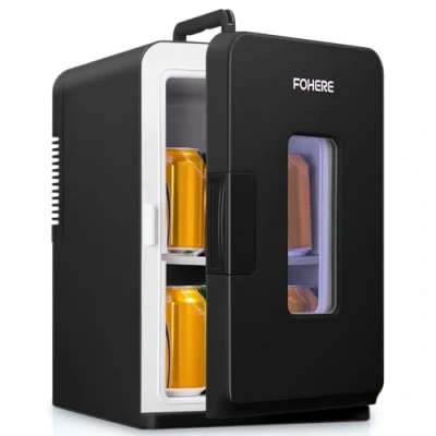 Abbildung von FOHERE 2 in 1 Mini Kühlschrank, 15L Kühlschrank für Zimmer mit Kühl und Heizfunktion, DC/AC Autos, Büros Wohnheim, ECO Low Noise Modus, Kosmetik Getränke, Schwarz