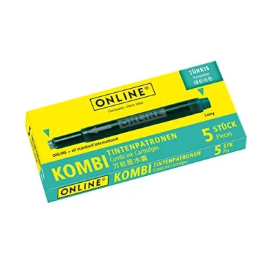 Abbildung von ONLINE Kombi Tintenpatronen, Universal Patronen, kompatibel mit allen gängigen Füllern, auch Lamy Füller, Ersatz Schachtel 5 Großraum Farbe: Türkis