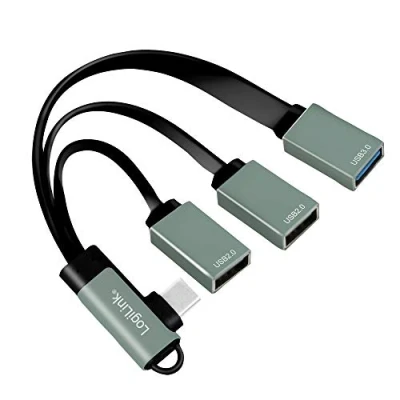 Abbildung von LogiLink UA0361 USB C™ (USB 3.1 Gen1 bis 5Gbps) Hub mit 90 gewinkeltem Stecker auf 2X 2.0 (Typ A Buchse) + 1x 3.0