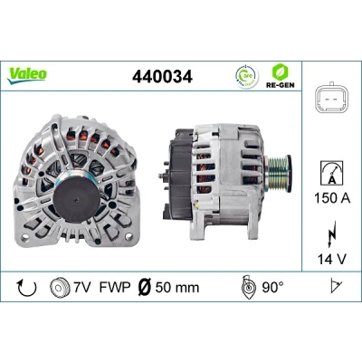 Abbildung von VALEO 440034 Lichtmaschine 14V 150A RENAULT: LAGUNA 2 Grandtour, ESPACE 4, TRAFIC Kasten, OPEL: Vivaro A Combi, Movano B Kastenwagen