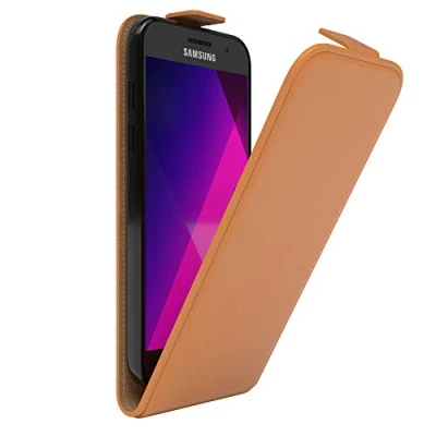 Abbildung von EAZY Case Hülle kompatibel mit Samsung Galaxy A3 (2017) Flip Cover zum Aufklappen, Handyhülle aufklappbar, Schutzhülle, Flipcover, Flipcase, Flipstyle vertikal klappbar, Kunstleder, Orange