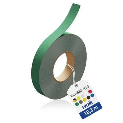 Abbildung von wolk Antirutsch Klebeband R13 (25,0 mm x 18,3 m) Grün Selbstklebendes Anti Rutschband für Treppen, Rampen &amp; Gehflächen Rutschhemmung nach BGR 181 (R13)