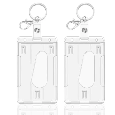 Abbildung von Ausweishülle, Hard Clear Badge Holder, ID Kartenhalter, Kartenhalter für Büro, Schule, Kreditkarten, Clip (Vertical 2 Pcs)