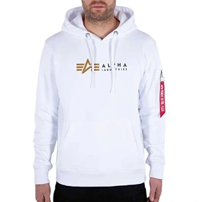 Abbildung von Alpha Industries Label Kapuzenpullover, Herren, Größe: Small, White