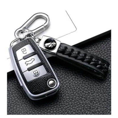 Abbildung von RXXR Autoschlüssel Hülle Kompatibel mit Audi, für A1 A3 A4 A6 Q3 Q5 Q7 S3 R8 TT Silicone TPU Leather Texture Schutzhülle,Silber