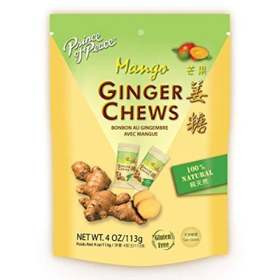 Abbildung von Prince of Peace Ingwer Kauspielzeug mit 100 % natürlichem Geschmack, 118 ml, einzeln verpackte Ingwerbonbons (Mango)