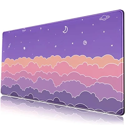Abbildung von Schreibtischunterlage, Kawaii Wolken Mauspad, groß, Gaming, XXL, erweitertes niedliches Schreibtischzubehör für Mädchen und Frauen, 80x40 cm, rutschfeste Gummiunterseite