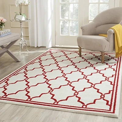 Abbildung von SAFAVIEH Geometrisch Teppich für Wohnzimmer, Esszimmer, Schlafzimmer Amherst Collection, Kurzer Flor, Elfenbein und Rot, 122 X 183 cm