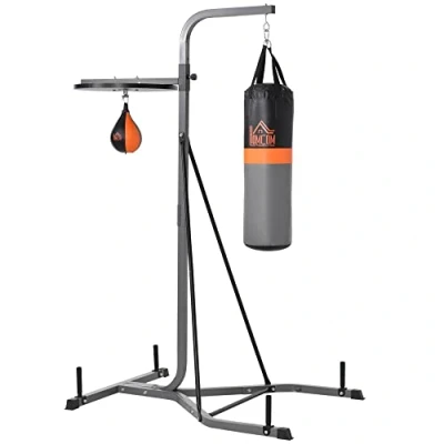Abbildung von HOMCOM Boxsackständer Boxsack und Punchingball freistehende Boxstation Boxsackhalterung, (Set, 1 tlg., Boxsackhalterung Stand bis 100 kg Tragkraft, 115L x 157B 221H cm)