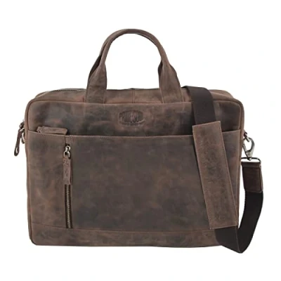 Abbildung von Pride and Soul 47158 Laptoptasche RAILY, Notebooktasche für 15&quot; Laptops, Umhängetasche aus Echt Leder, Tasche Büro und Freizeit, Schultertasche ca. 28 x 41 9,5 cm, Braun