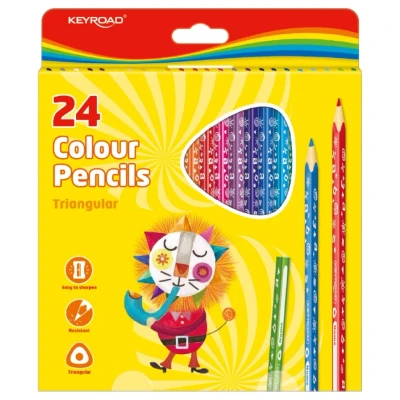 Abbildung von Keyroad Buntstifte Dreikantform 24 Stück/Mischfarben/Erwachsene und Kinder/Weicher Graphit/Ideal für MalbücherLoch zum Aufhängen/Komfortabel Handflächengriff Kleinkinder