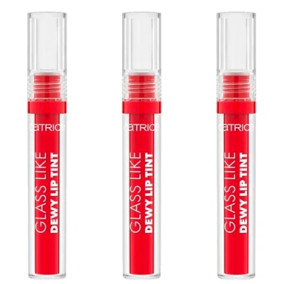 Abbildung von Catrice Glass Like Dewy Lip Tint, Lipgloss, Nr. 050, Rot, Färbeeffekt, glänzend, vegan, ohne Parabene, Mikroplastikpartikel, Nanopartikel frei, 3er Pack (3x3ml)