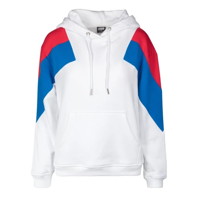 Abbildung von Urban Classics Curvy Ladies Oversize TONE Block Kapuzenpullover, Damen, Größe: XXL, White/fire red/bright blue