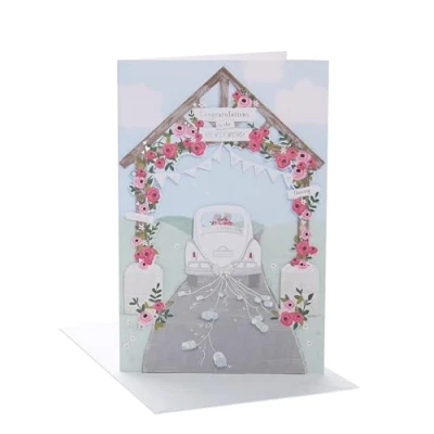 Abbildung von UK Greetings Hochzeitskarte für Paare, Freunde Congratulations to The Newlyweds, mehrfarbig, 149 mm x 229