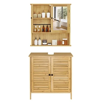 Abbildung von EUGAD Badmöbel Set, (2 St), Waschbeckenunterschrank mit Spiegelschrank, Bambus